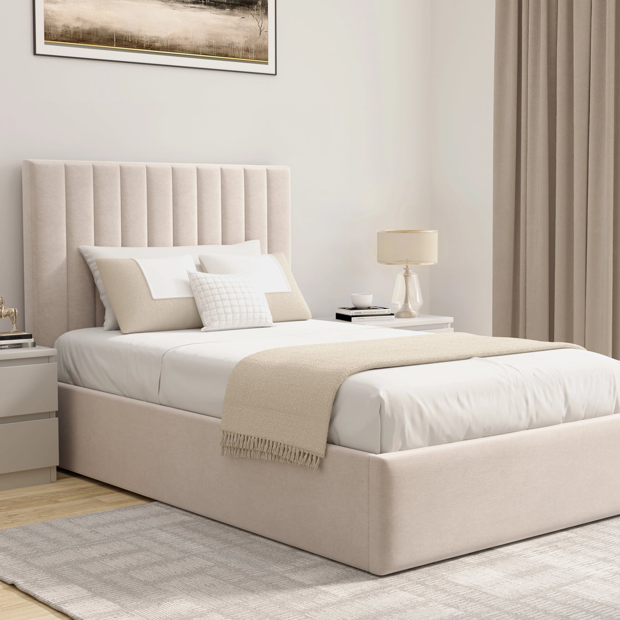 Vertical Line Ottoman Storage Bed - Velvet Ottoman Bed Frame