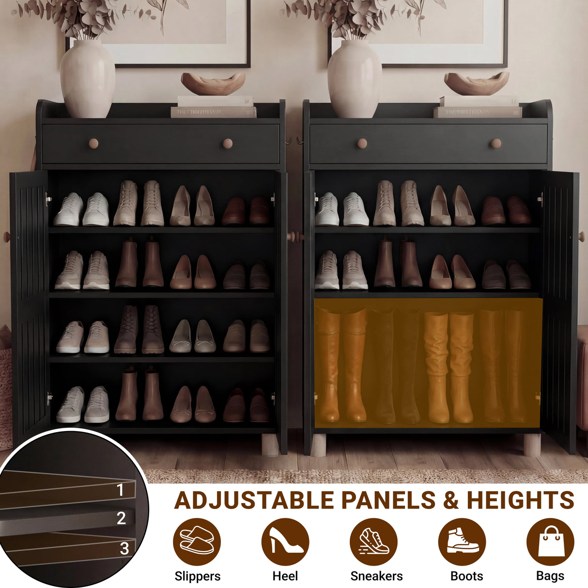 4-Tier Shoe Storage Cabinet with Adjustable Shelves Hallway