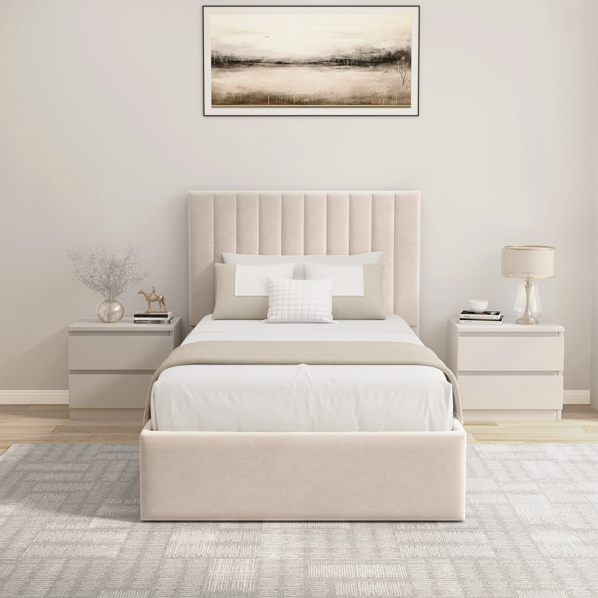 Vertical Line Ottoman Storage Bed - Velvet Ottoman Bed Frame