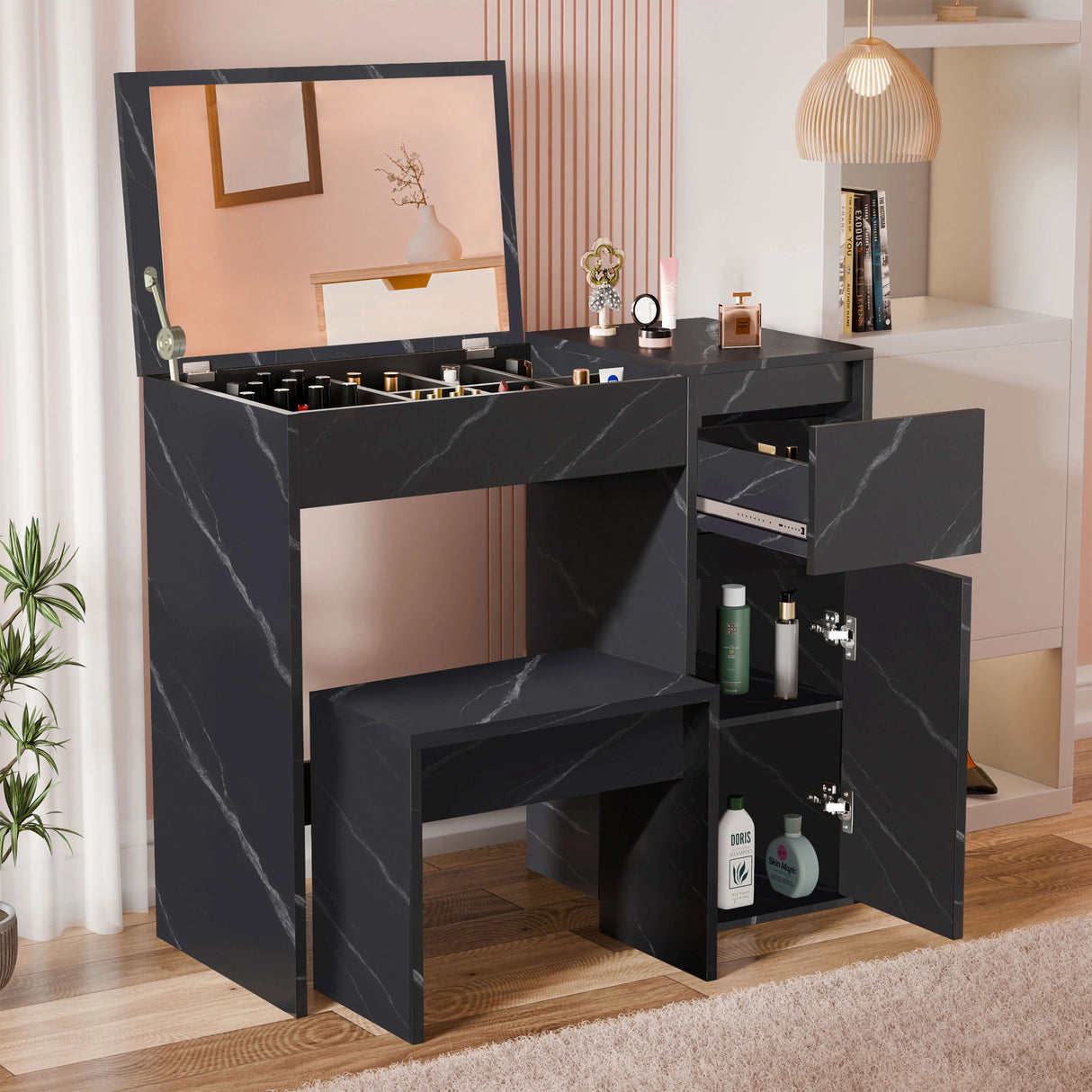 Dressing Table with Mirror and Storage - Makeup Vanity Desk for Girls