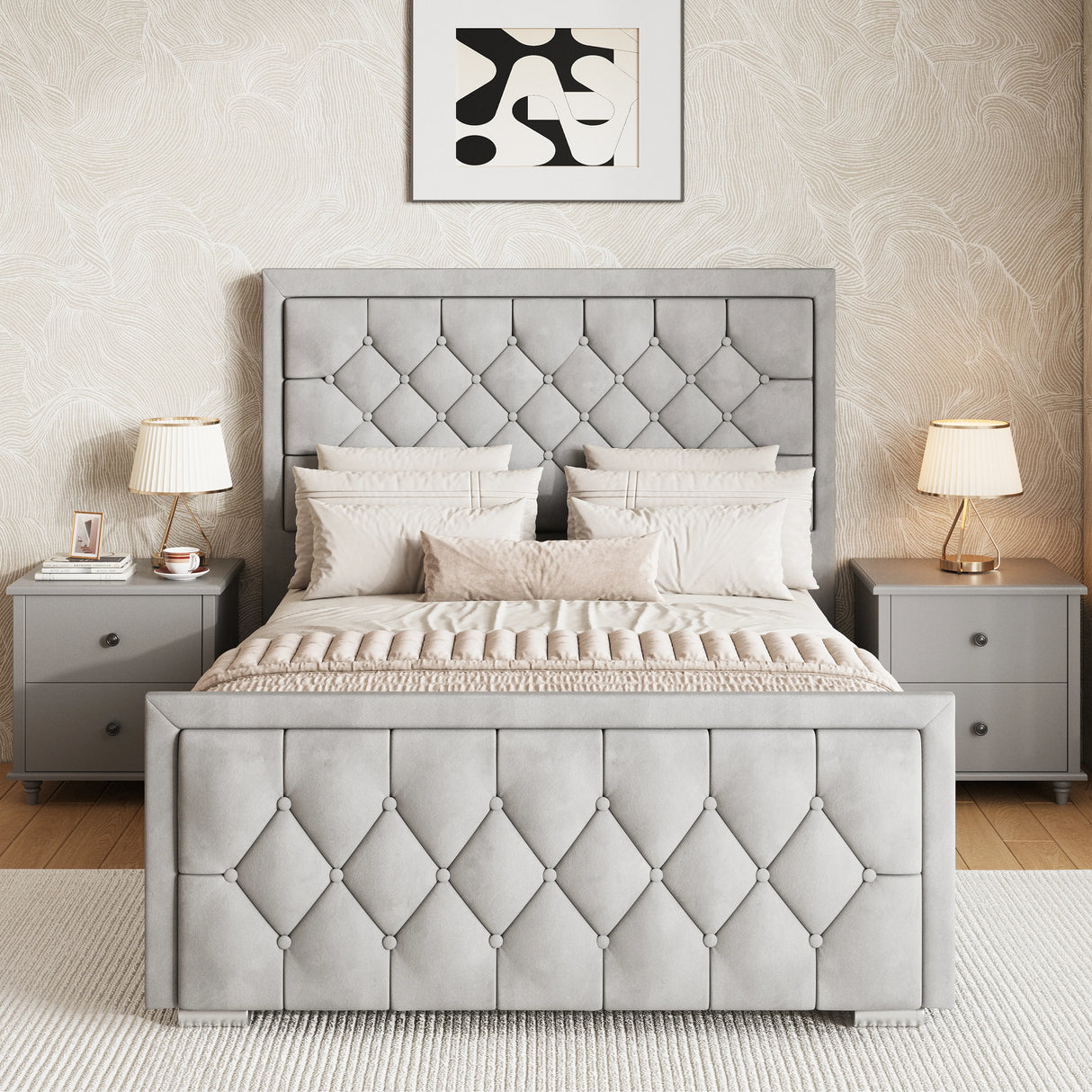 Cross Puffed Ottoman Storage Bed - Velvet Ottoman Bed Frame