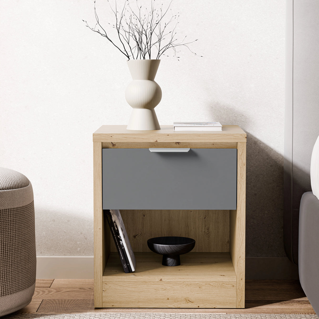 Skova 1 Drawer Bedside Table - Bedside Nightstand