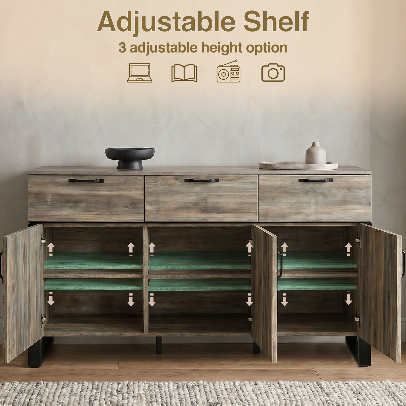 Ironmere Smokey Oak Sideboard with Drawers and Doors