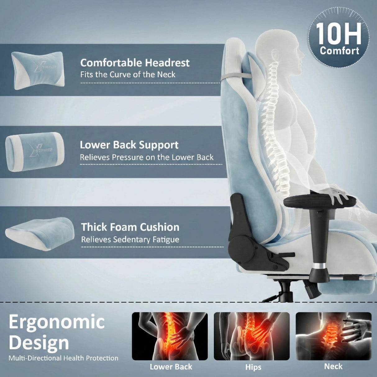 Xstriker Velvet Gaming Chair with Footrest – Wide Ergonomic Chair
