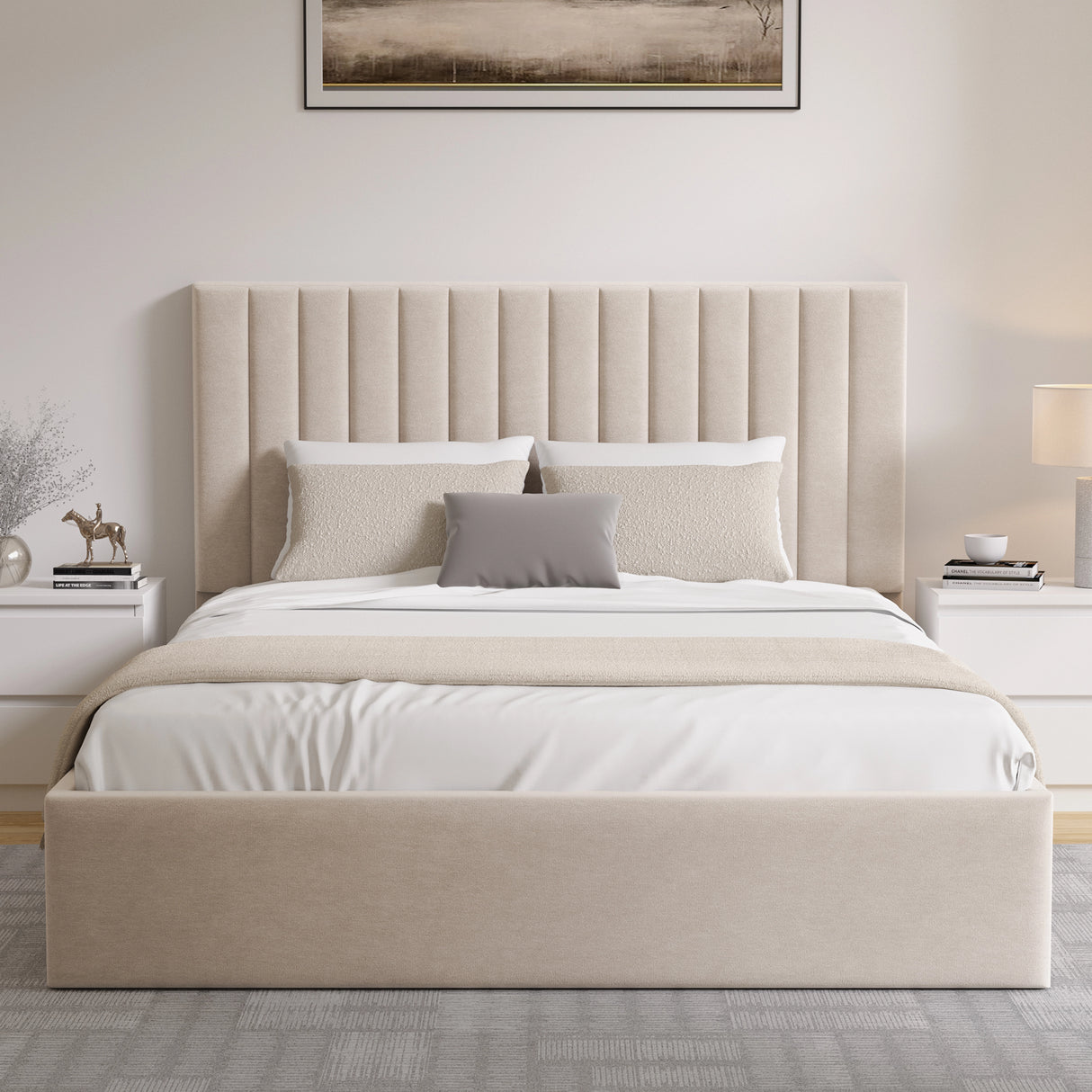 Vertical Line Ottoman Storage Bed - Velvet Ottoman Bed Frame