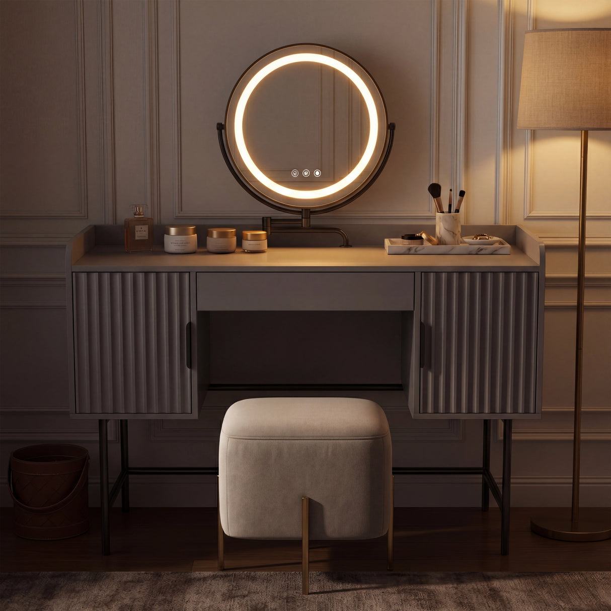 Flutrina Dressing Table with LED Mirror Makeup Vanity Desk
