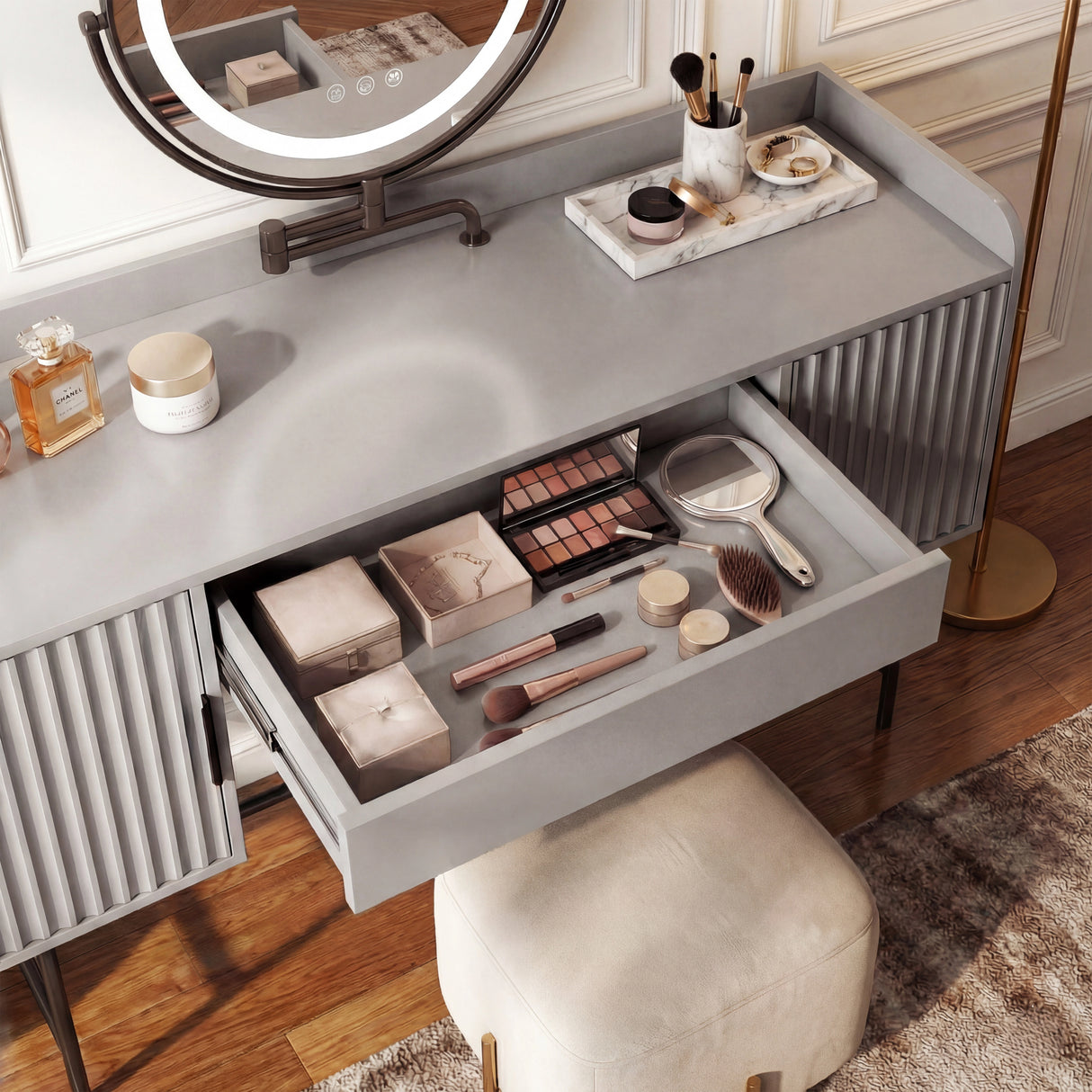 Flutrina Dressing Table with LED Mirror Makeup Vanity Desk