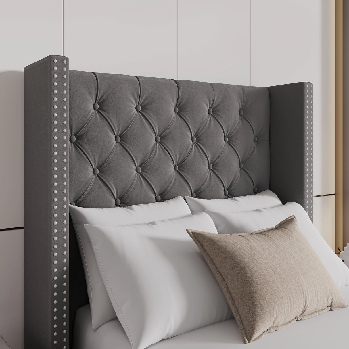 Cross Pattern Velvet Ottoman Storage Bed - Winged Bed Frame