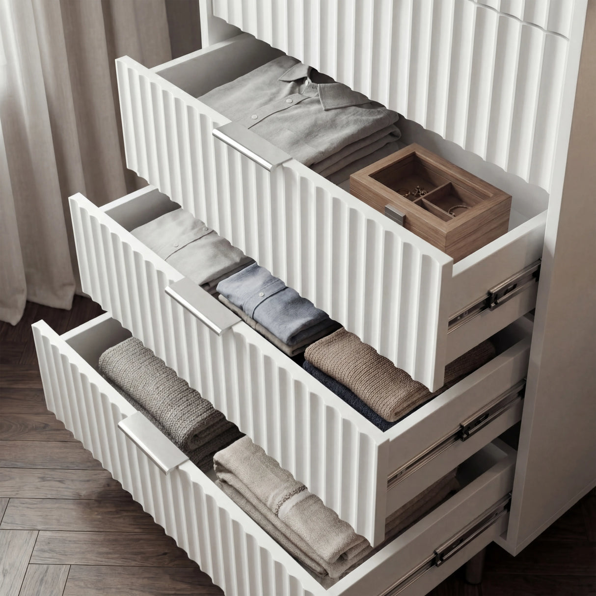 Flutrina Painted Tall Chest of 5 Drawers with Metal Handles