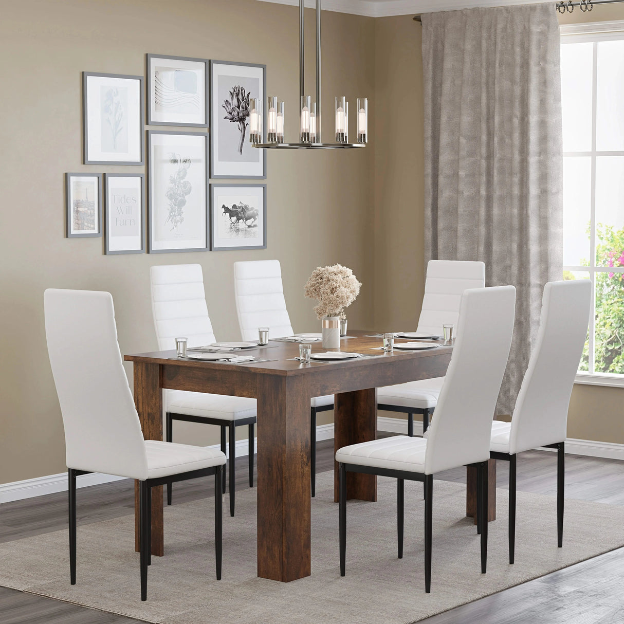 Rustic Finish 4-6 Seater Dining Table and Chairs Set