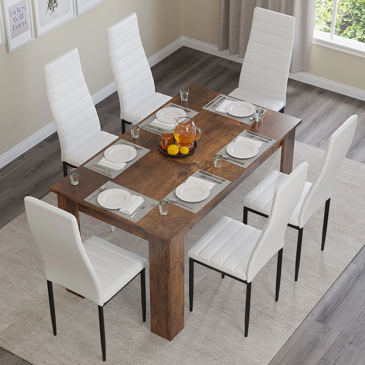 Rustic Finish 4-6 Seater Dining Table and Chairs Set