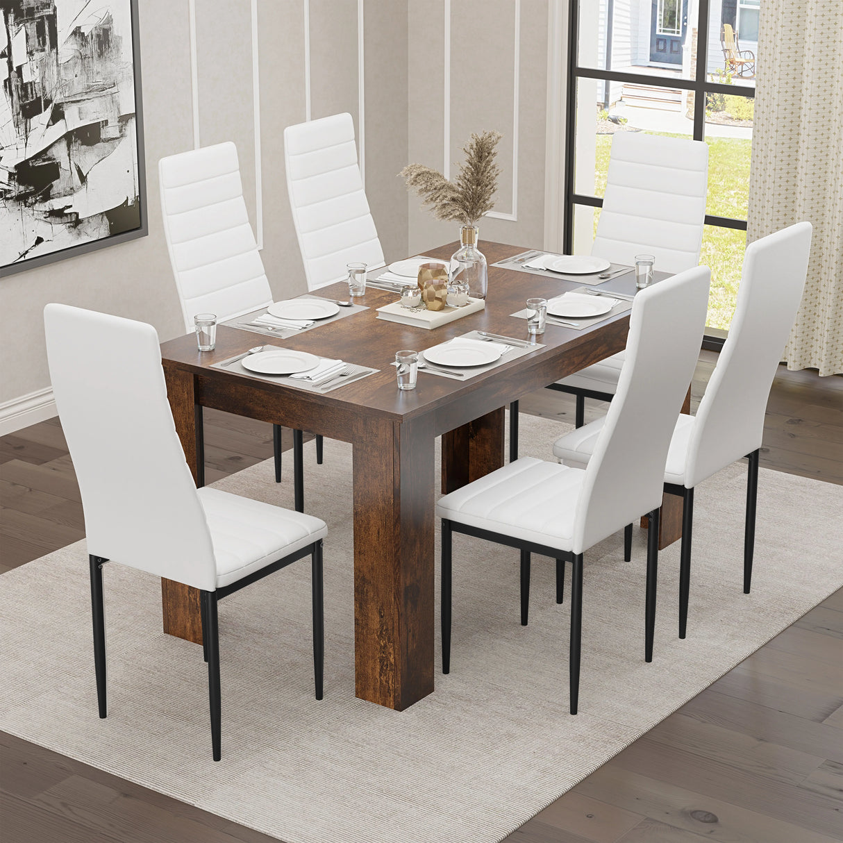 Rustic Finish 4-6 Seater Dining Table and Chairs Set
