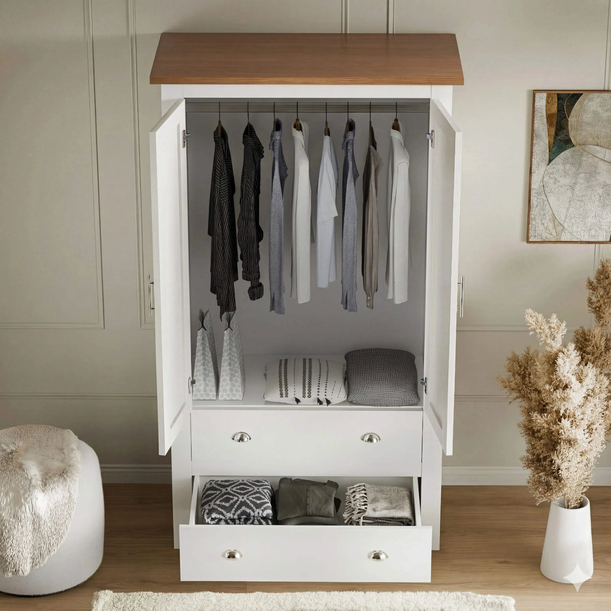 Shaker Double Wardrobe With Drawers And Hanging Space