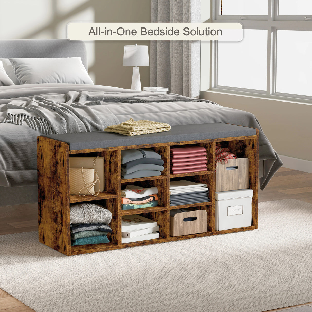 Shoe Storage Bench with Cushion - Shoe Rack Cabinet Hallway