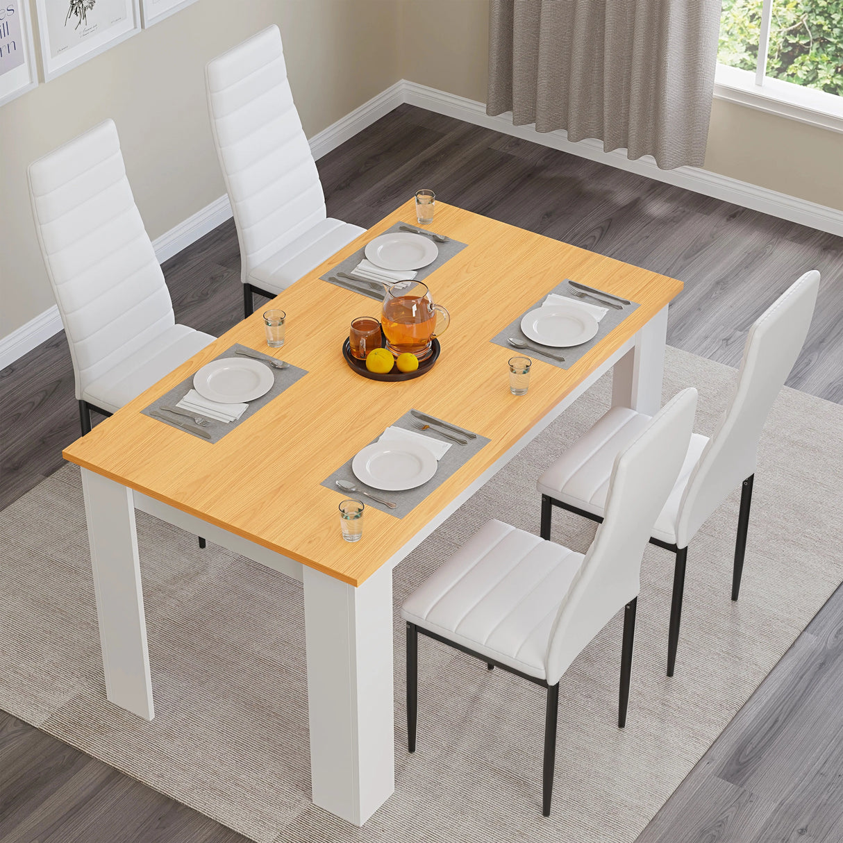 Dining Table Set With 4 & 6 Chairs in Black, Grey & White