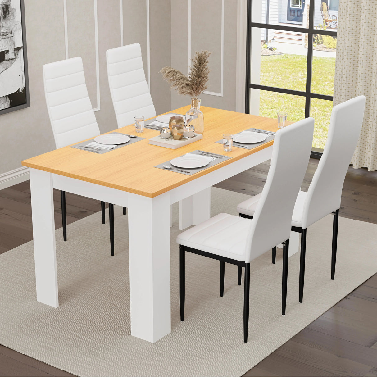 Dining Table Set With 4 & 6 Chairs in Black, Grey & White