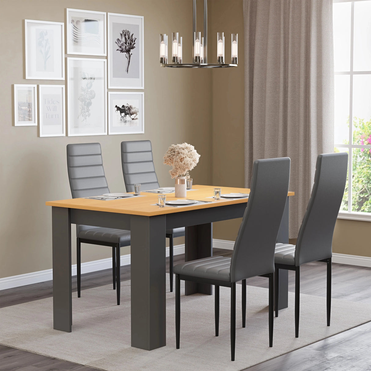 Grey & Pine 4-6 Seater Dining Table and Chairs Set