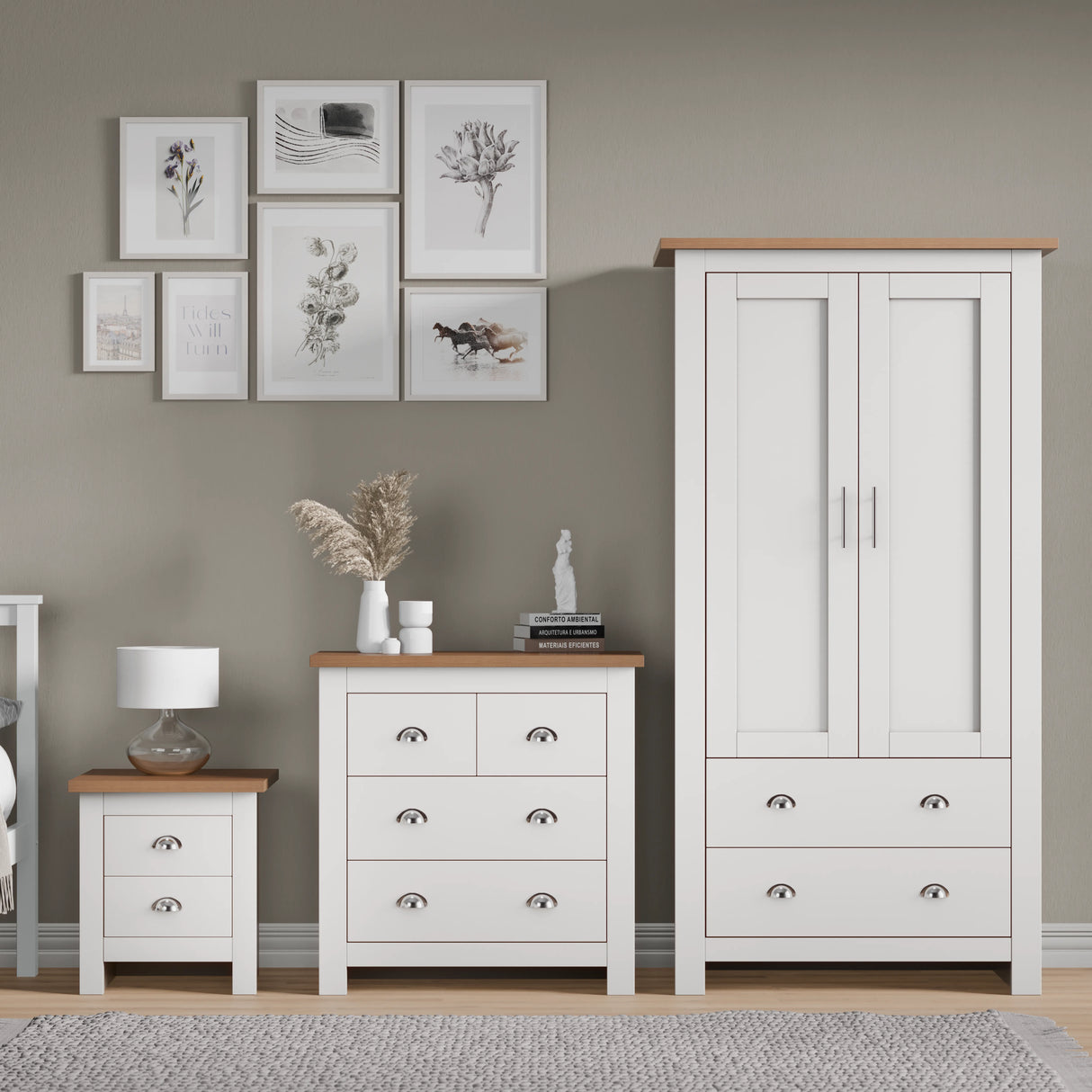 Shaker 3 Piece Bedroom Set - Wardrobe with Chest of Drawers