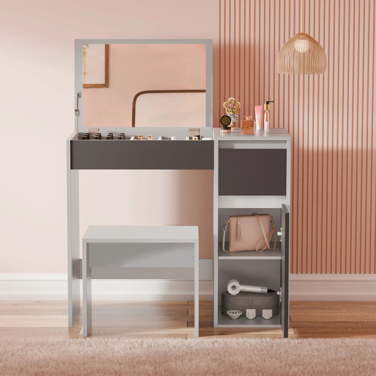 Dressing Table with Mirror and Storage - Makeup Vanity Desk for Girls