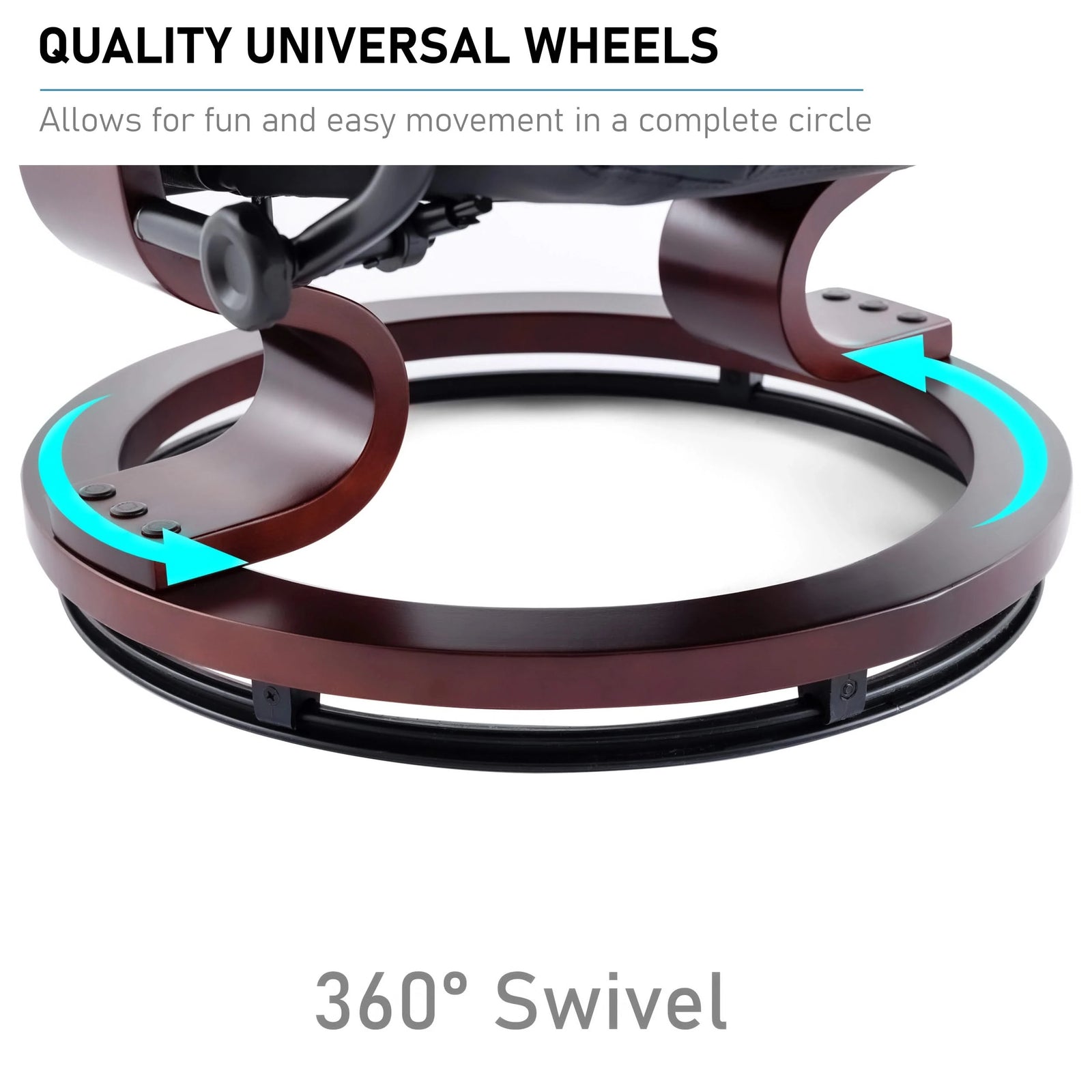 Swivel Recliner Chair with Footstool - Recliner Armchair base showing 360° swivel mechanism with quality universal wheels for smooth rotation.