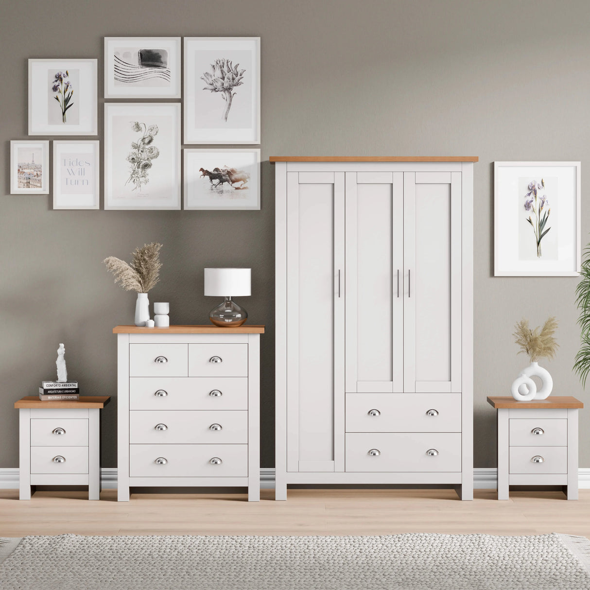 Shaker 3 Wardrobe with 4 Drawer Chest - Bedroom Furniture Set