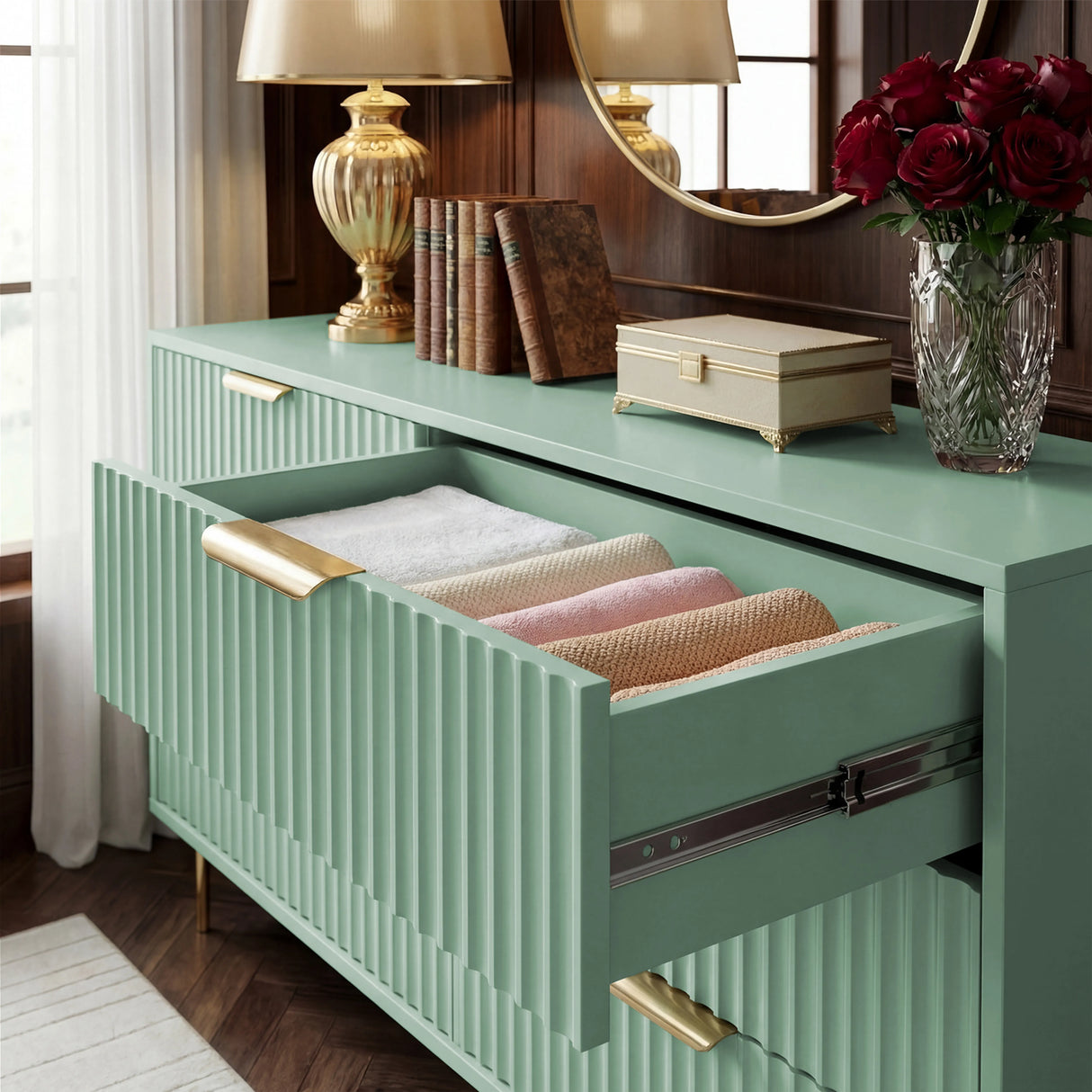 Flutrina Painted Wide Chest of 6 Drawers Bedroom Dresser