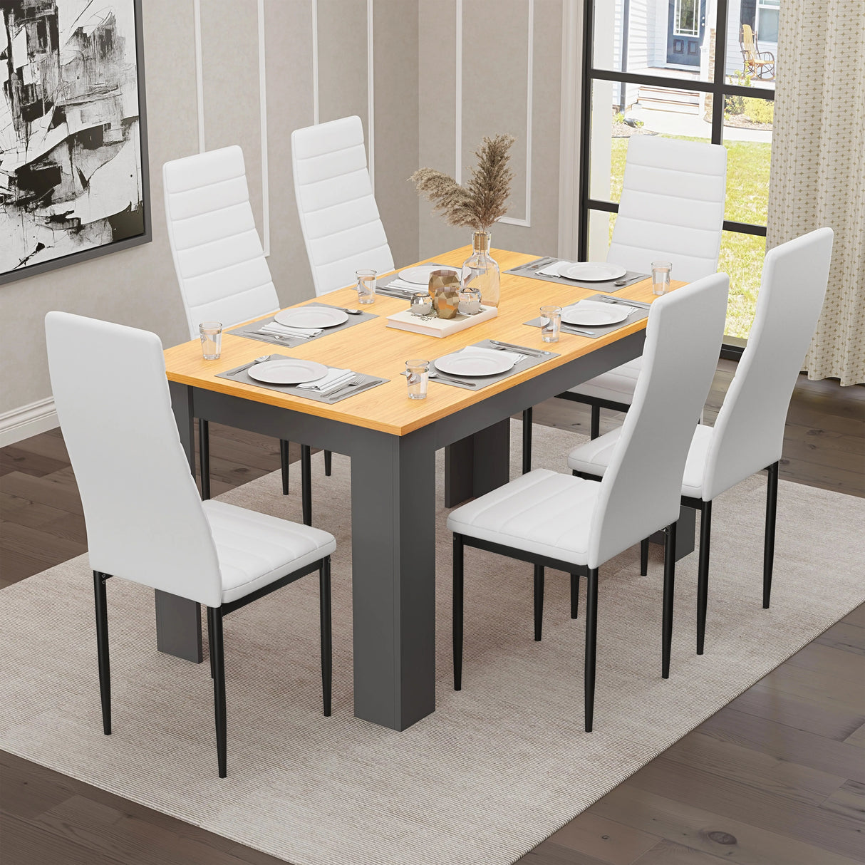 Grey & Pine 4-6 Seater Dining Table and Chairs Set
