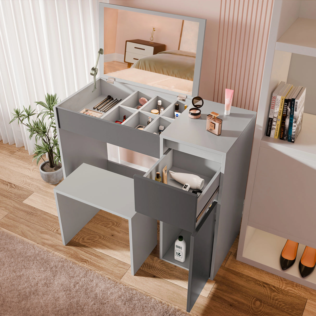 Dressing Table with Mirror and Storage - Makeup Vanity Desk for Girls