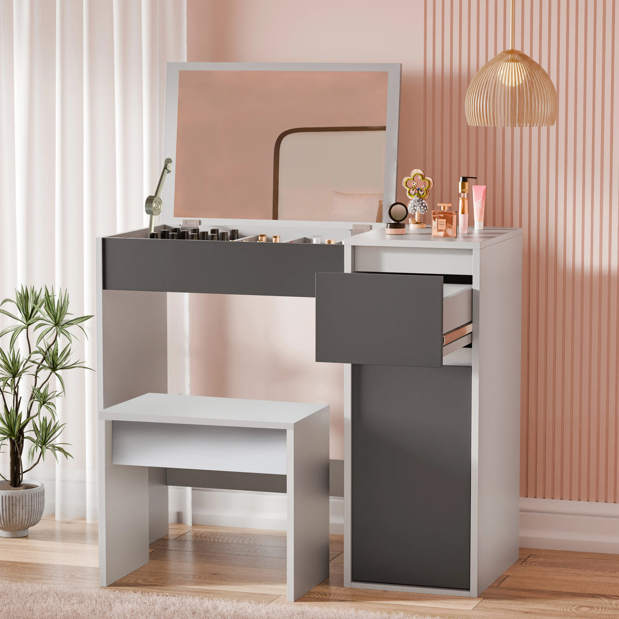 Dressing Table with Mirror and Storage - Makeup Vanity Desk for Girls