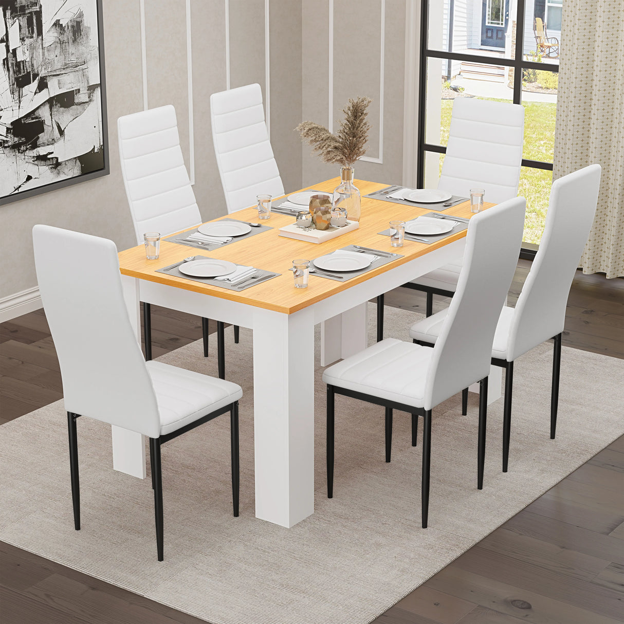 Dining Table Set With 4 & 6 Chairs in Black, Grey & White