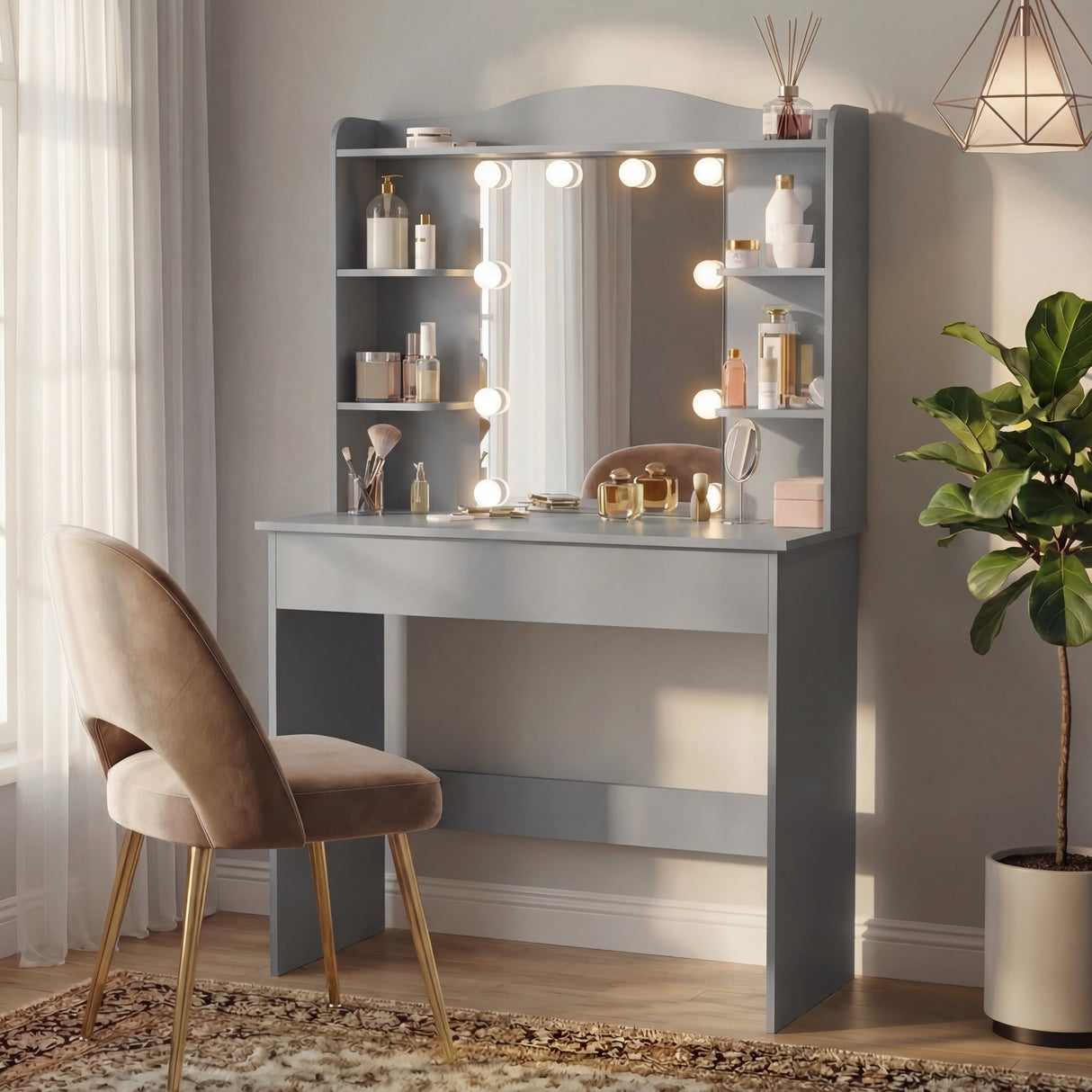 Dressing Table With Mirror & Led Lights - Makeup Vanity Desk