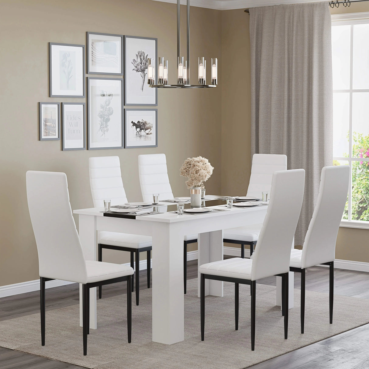 White & Black Gloss 4-6 Seater Dining Table and Chairs Set