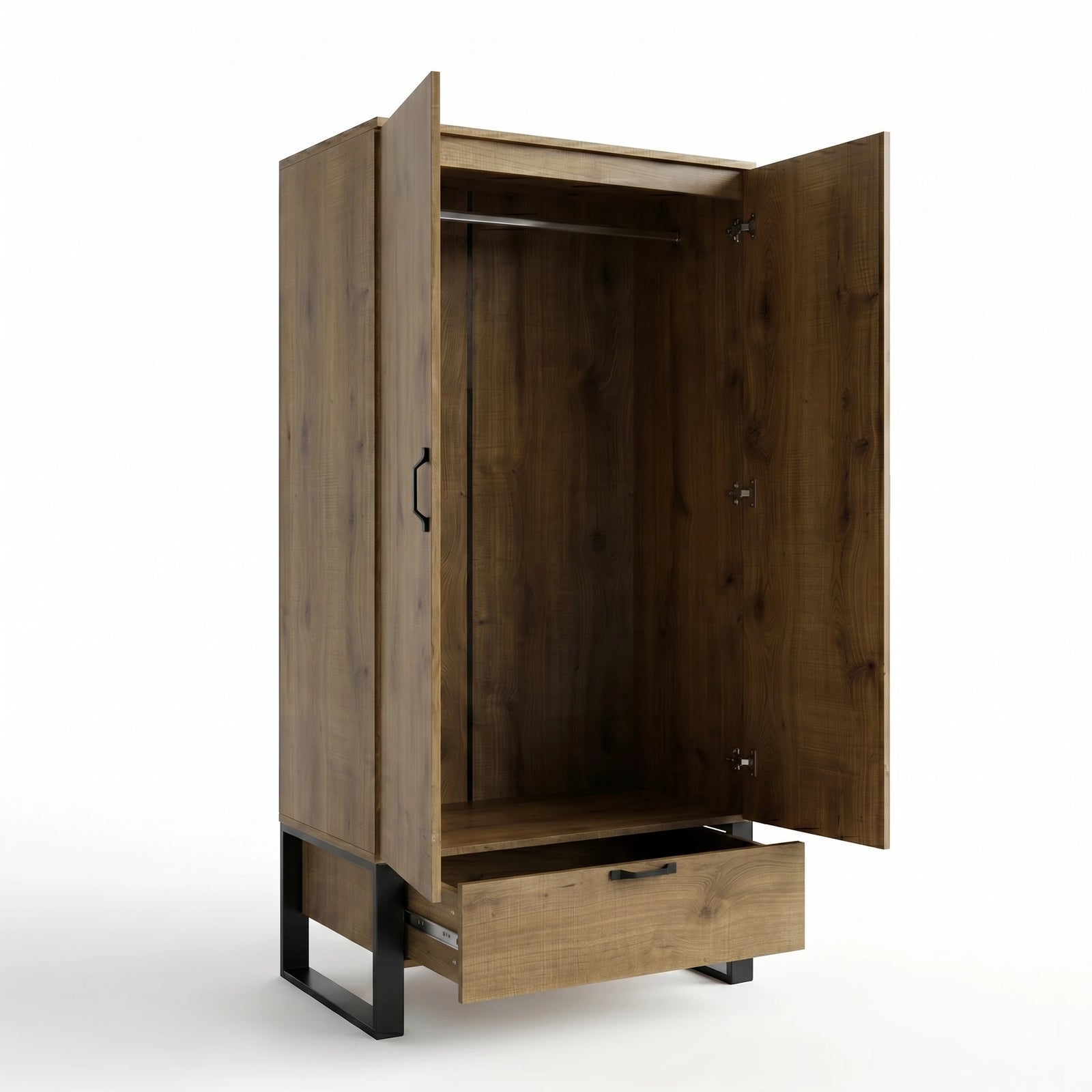 Industrial 2 Door Wardrobe with Drawer Oak Finish