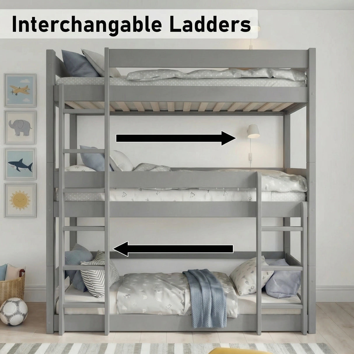 Wooden High Sleeper Triple Bunk Bed