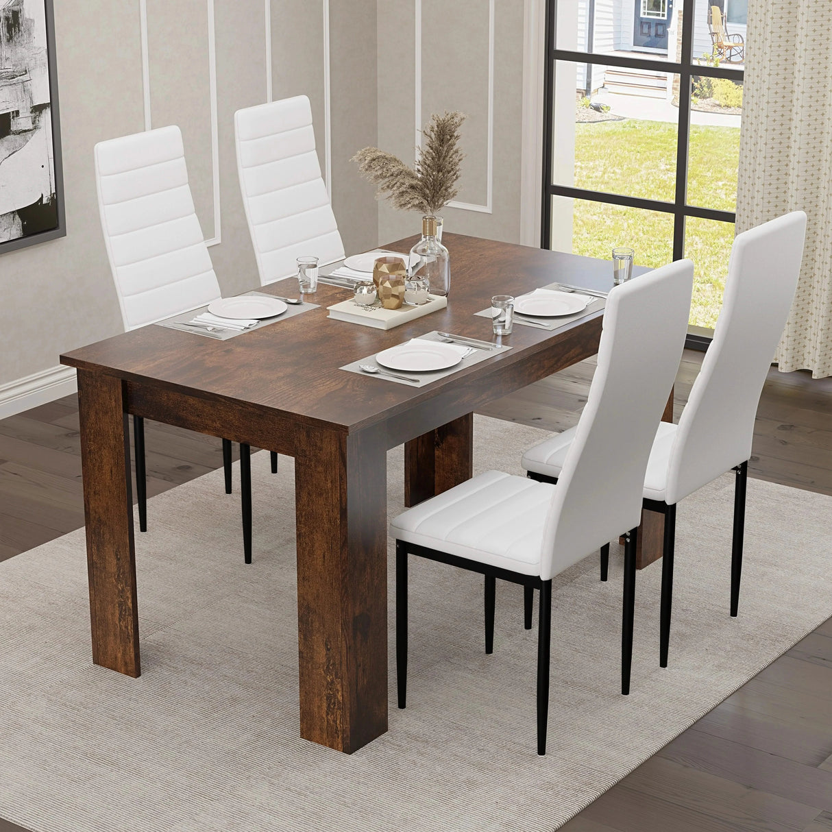 Rustic Finish 4-6 Seater Dining Table and Chairs Set