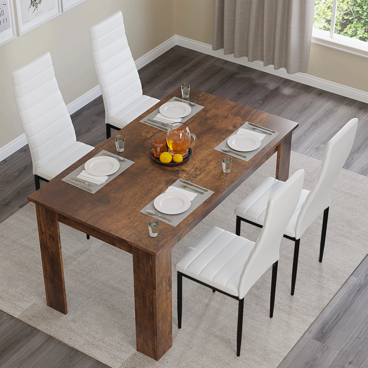 Rustic Finish 4-6 Seater Dining Table and Chairs Set