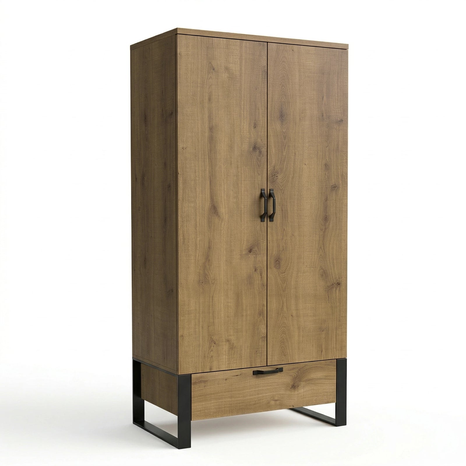 Industrial 2 Door Wardrobe with Drawer Oak Finish
