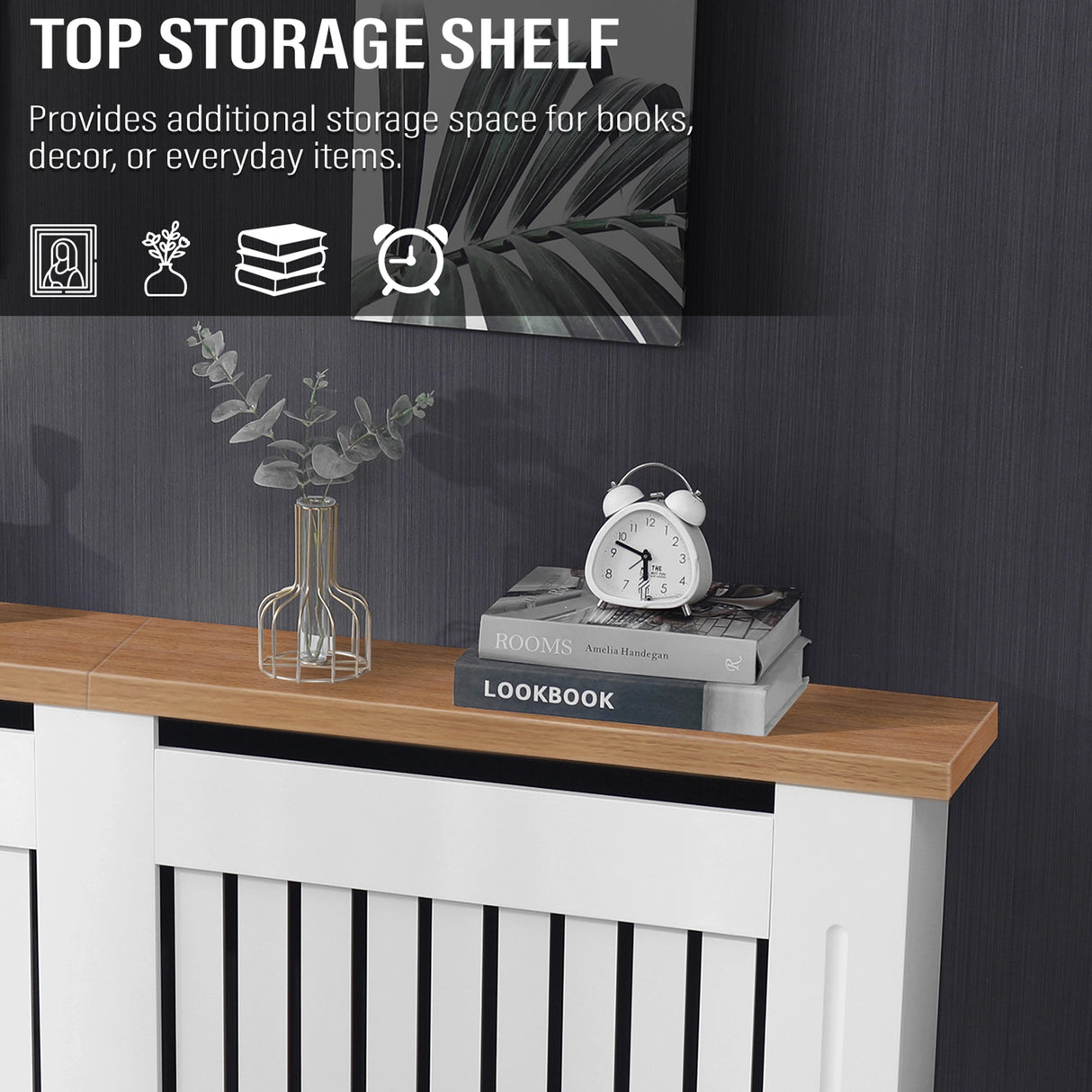 Radiator Cover With Oak Top - Vertical Slatted Design