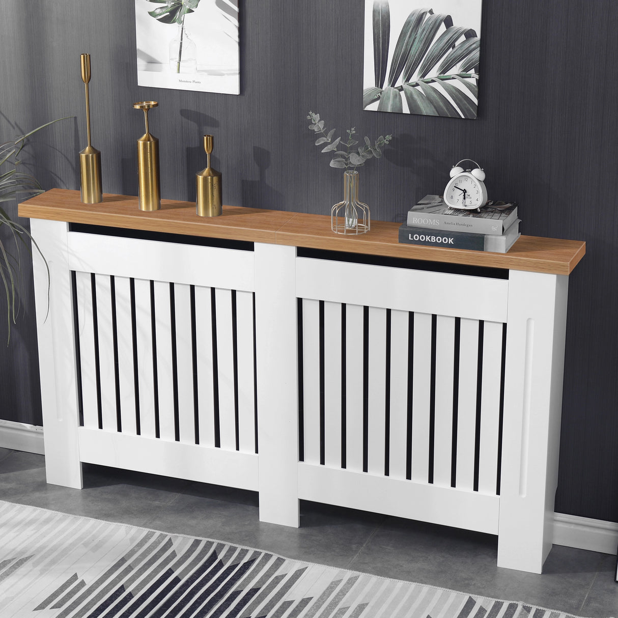 Radiator Cover With Oak Top - Vertical Slatted Design