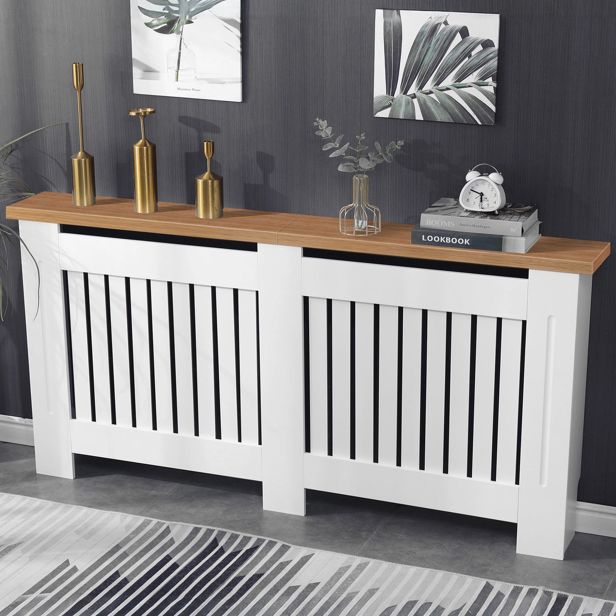 Radiator Cover With Oak Top - Vertical Slatted Design