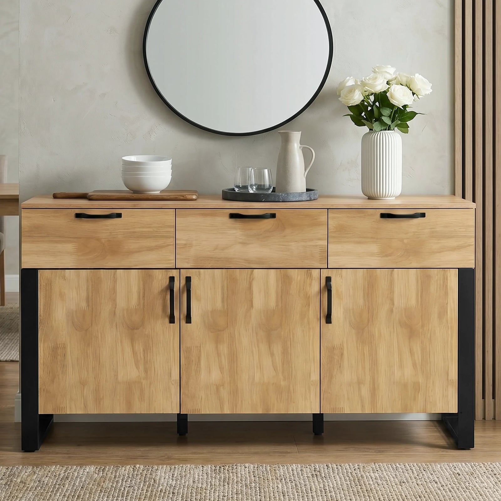 Ironmere Mango Wood Effect 3 Door Sideboard Cabinet