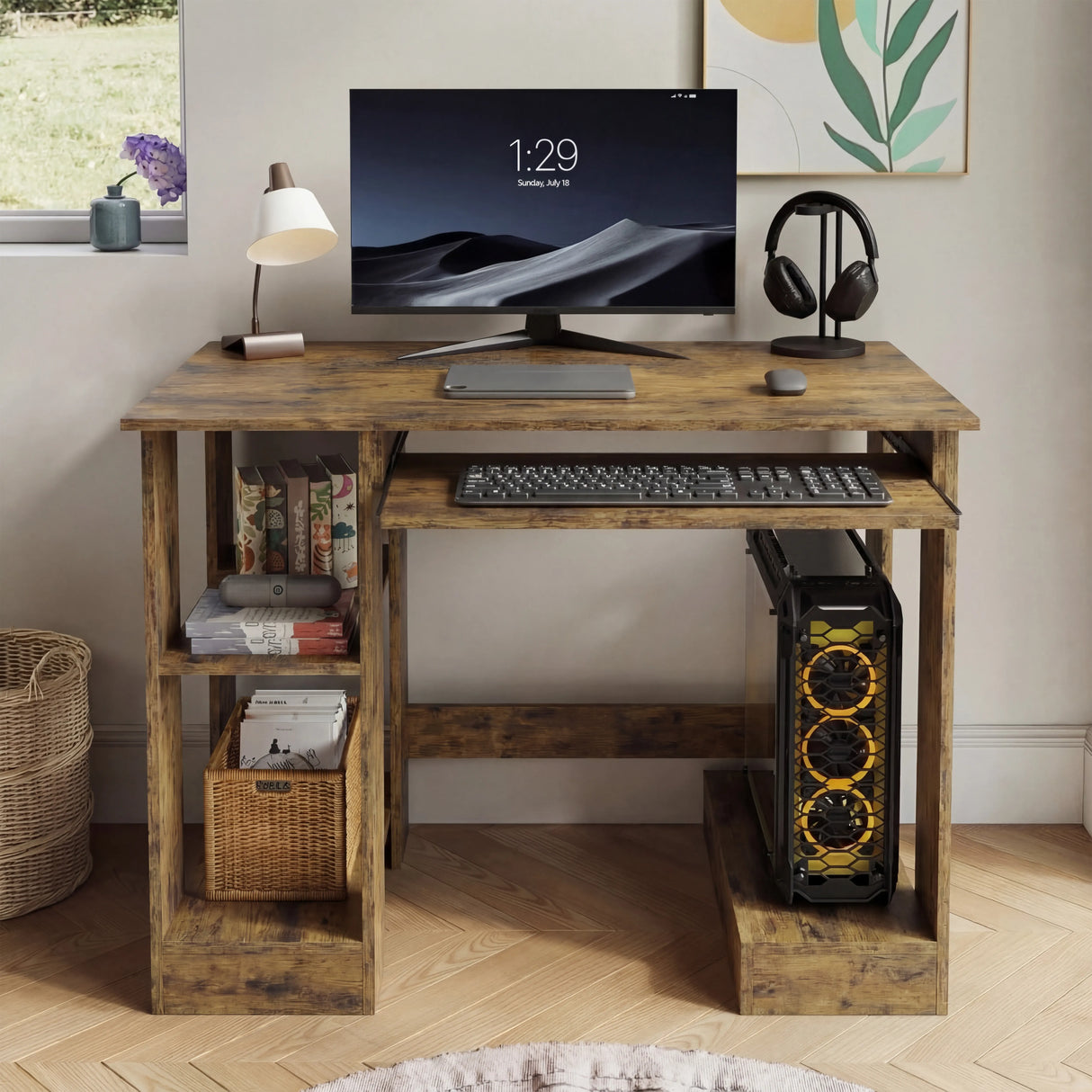 Small Computer Desk - Home Office Desk with Storage & Shelves