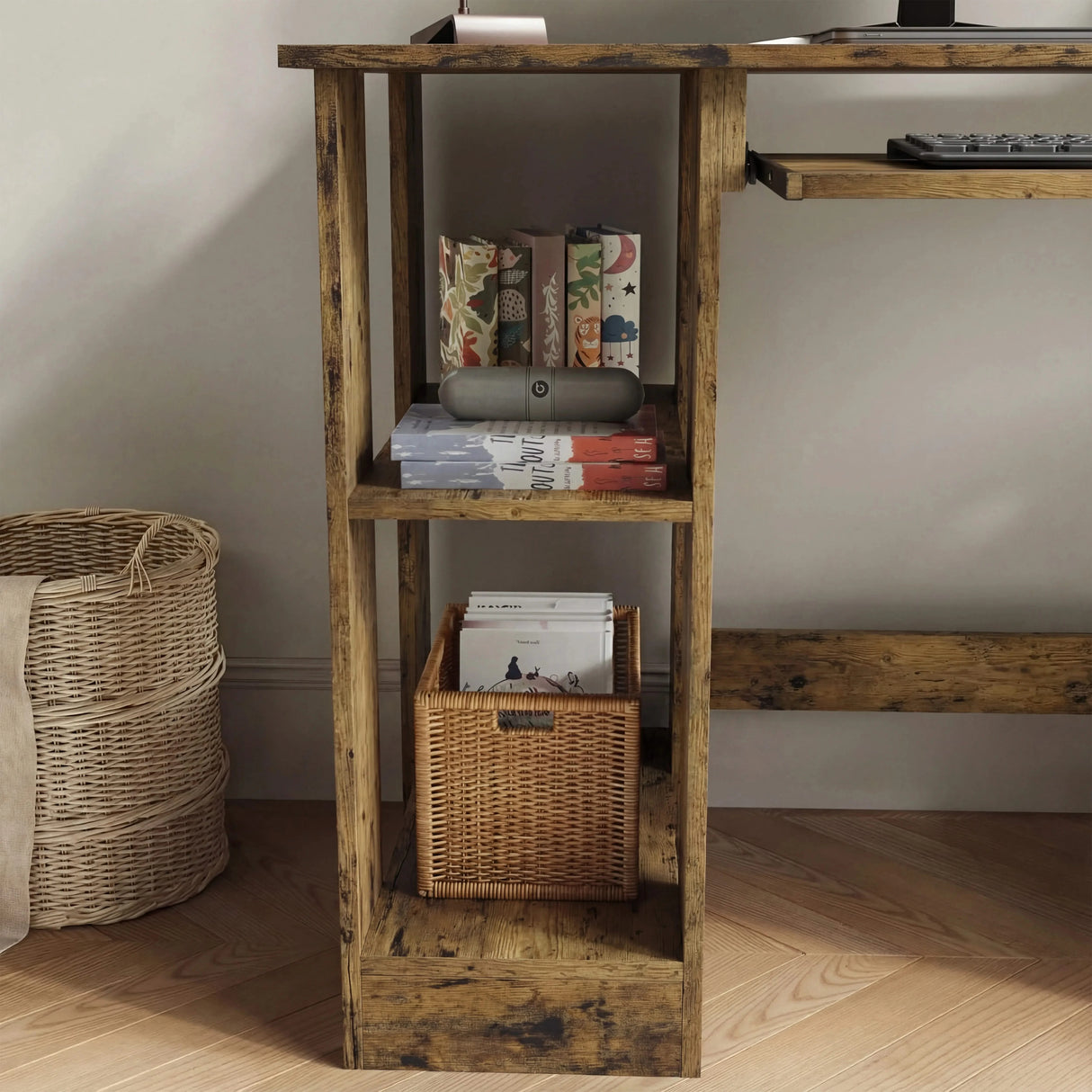 Small Computer Desk - Home Office Desk with Storage & Shelves