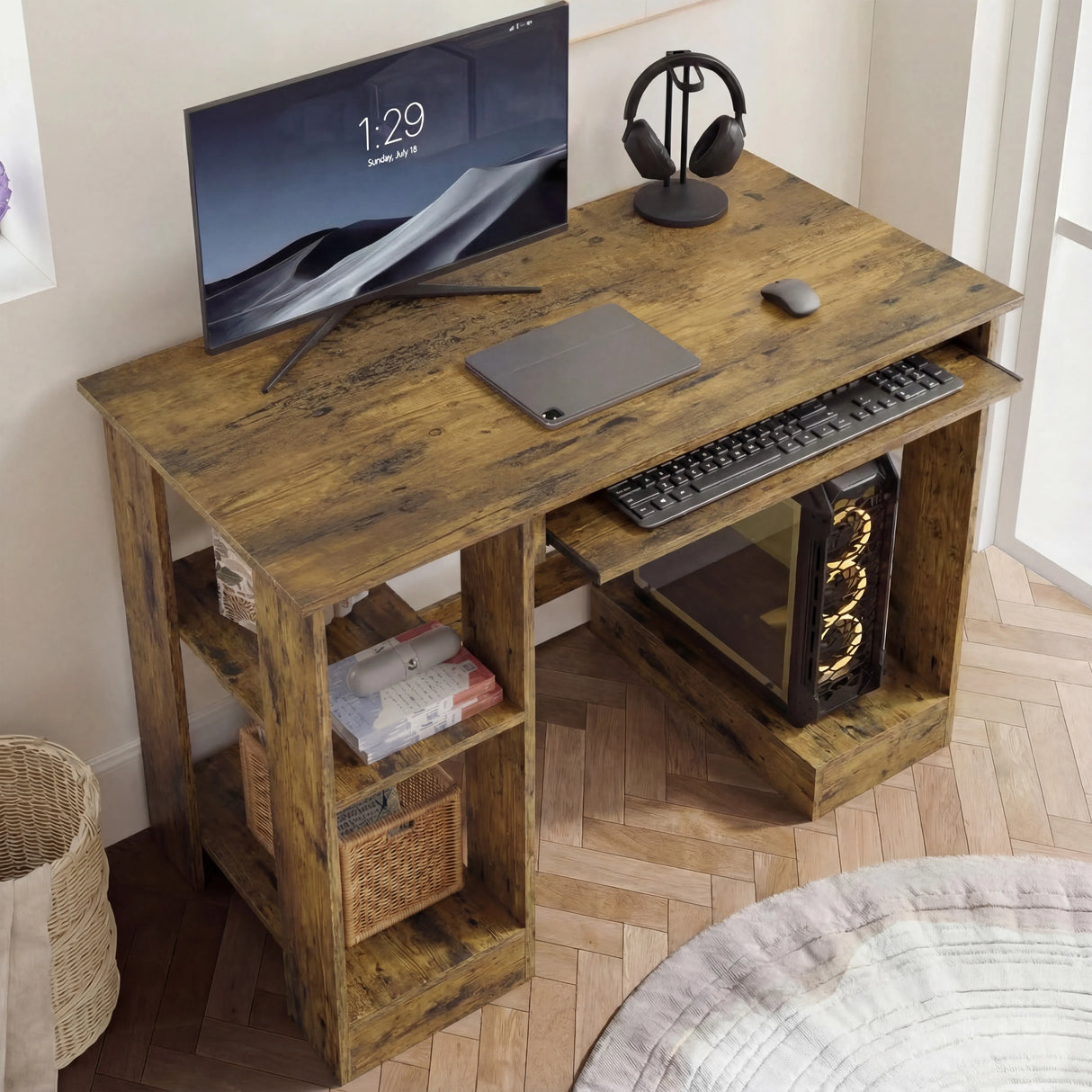 Small Computer Desk - Home Office Desk with Storage & Shelves
