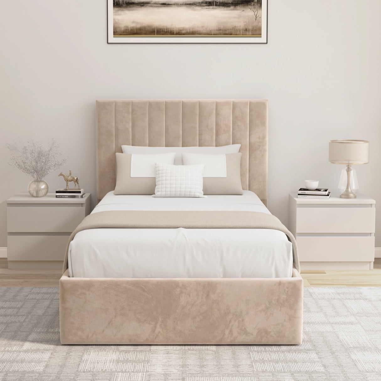 Vertical Line Ottoman Storage Bed - Velvet Ottoman Bed Frame