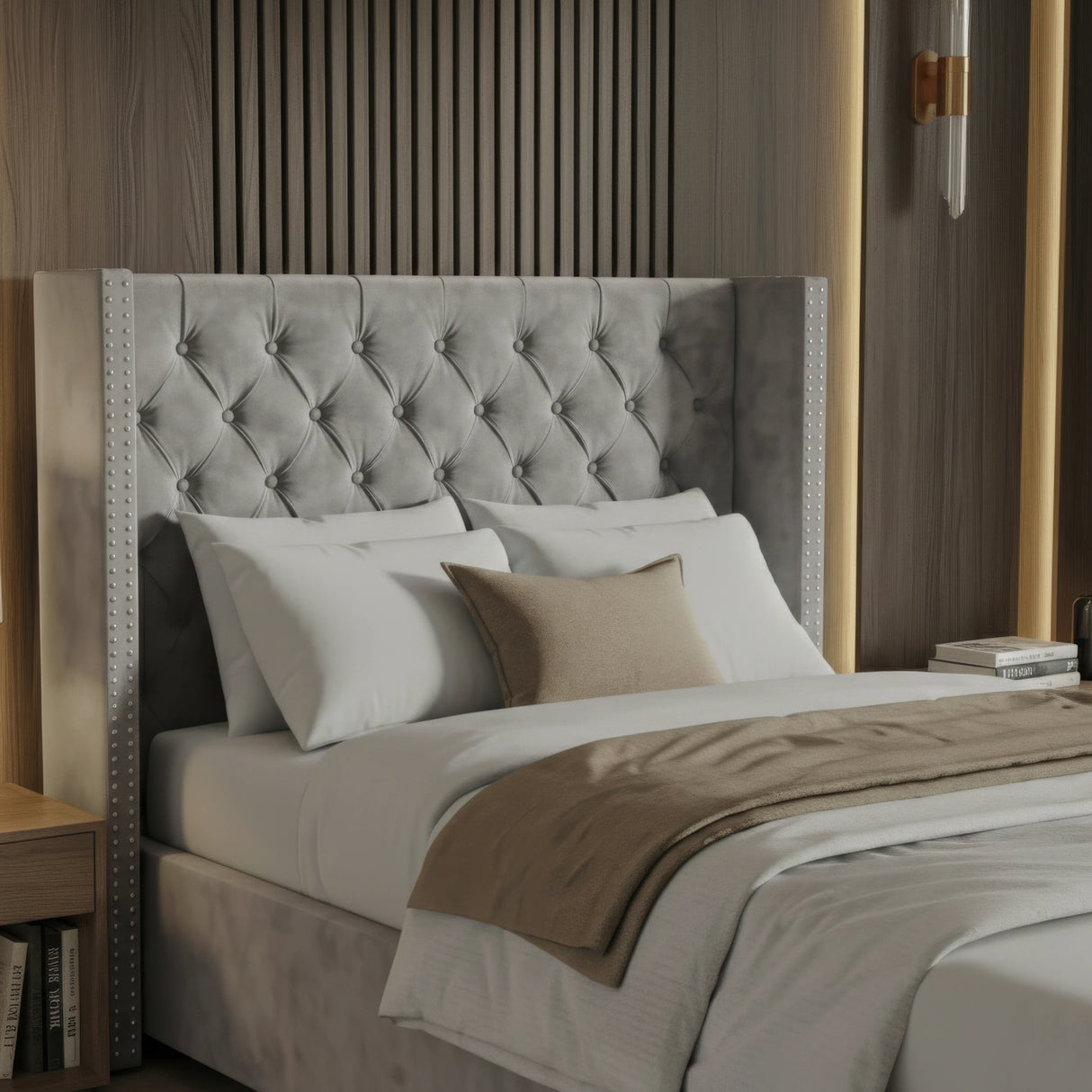 Cross Pattern Velvet Ottoman Storage Bed - Winged Bed Frame