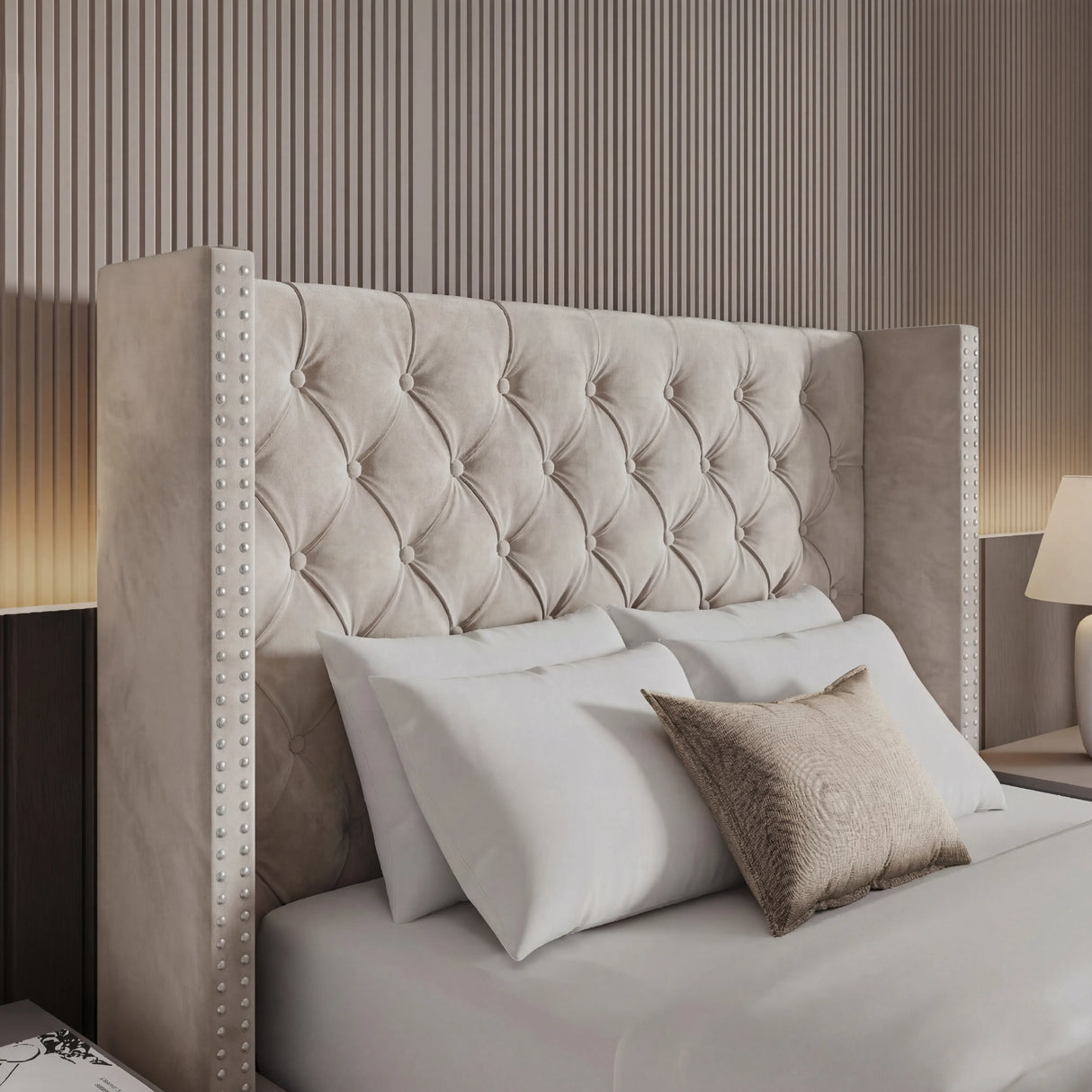 Cross Pattern Velvet Ottoman Storage Bed - Winged Bed Frame