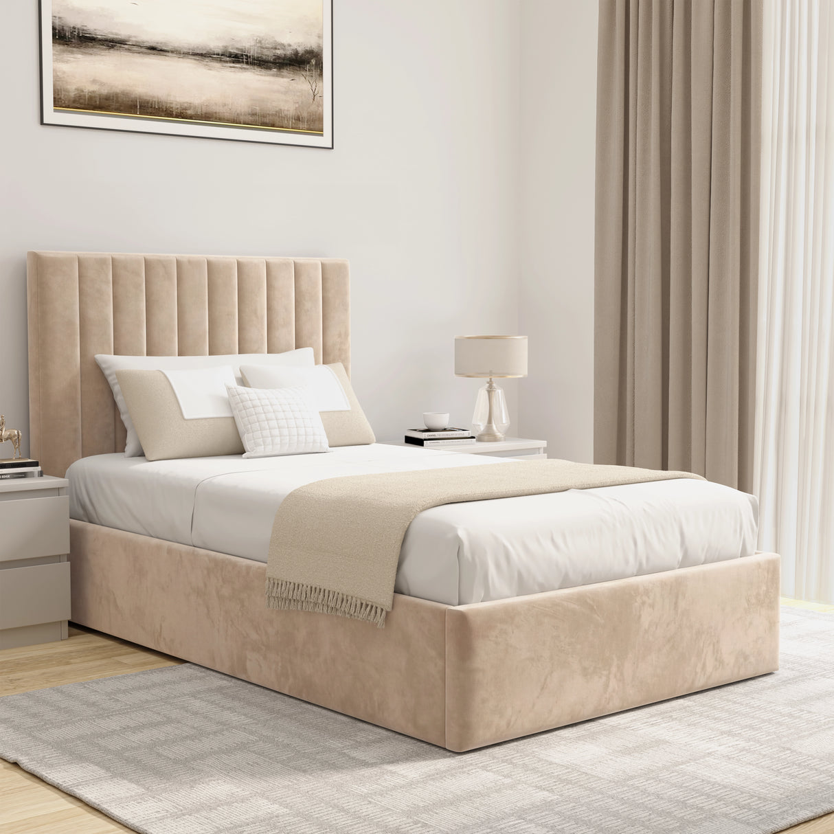 Vertical Line Ottoman Storage Bed - Velvet Ottoman Bed Frame