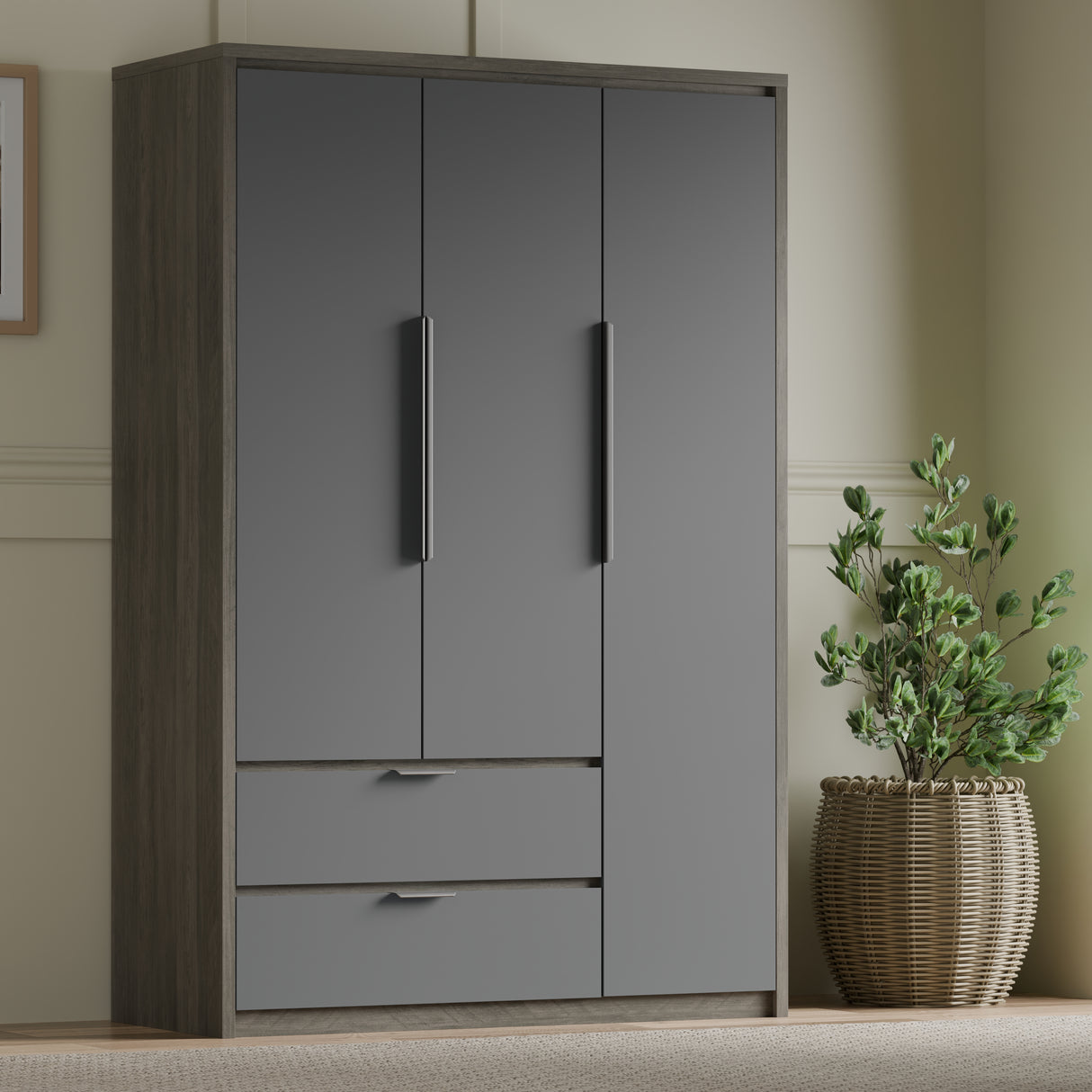 Skova 3 Door Wardrobe with Drawers and Shelves & Clothes Rail