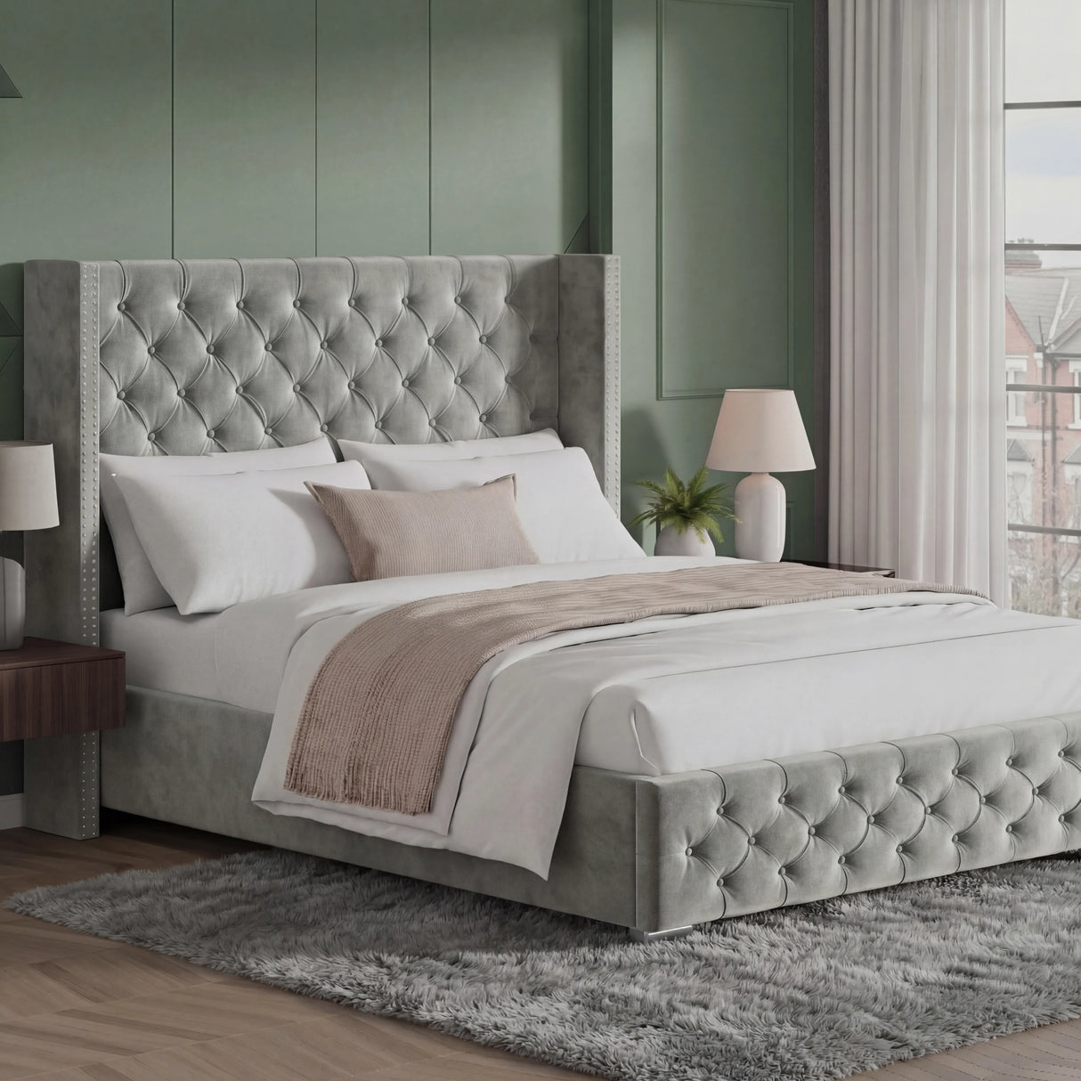 Cross Pattern Velvet Ottoman Storage Bed - Winged Bed Frame